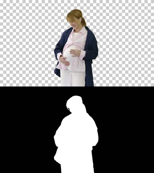 Mulher grávida acariciando sua barriga, Canal Alpha com Silhouett — Fotografia de Stock