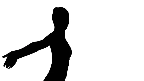 Silhouette Sportive fitness sportswoman stretching arms and laug — Stock Photo, Image