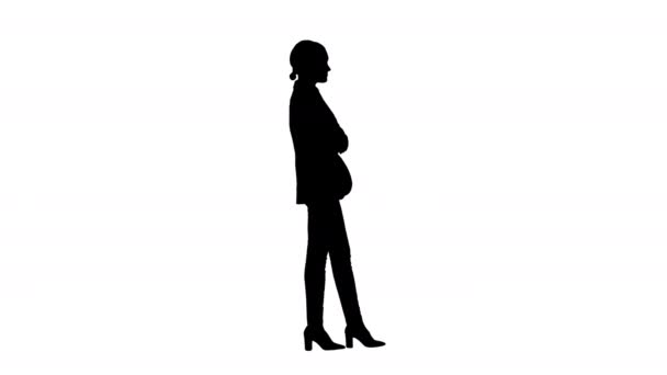 Silhouette Giovane donna d'affari fiduciosa in posa con le braccia incrociate. — Video Stock