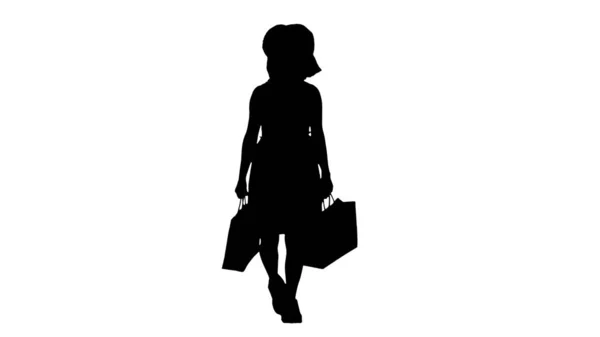 Silhouette Asian shopping school girl walking and smiling. — Stock Photo, Image