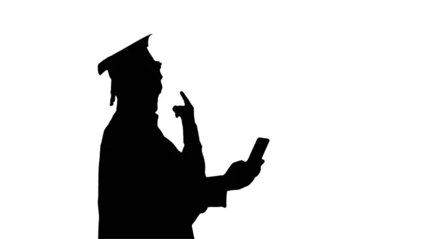 Silhouette Graduate estudiante tomando selfie con diferente gesto —  Fotos de Stock