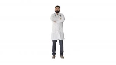 Beyaz arka planı olan başarılı bir doktor..