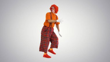 Komik palyaço yürüyor ve bazen gradyan sırtına bakıyor.