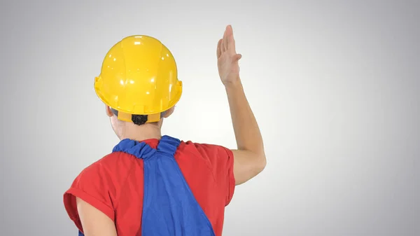 Lavoratori rally Donna operaia facendo gesti espressivi consegna s — Foto Stock