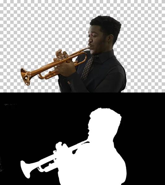 African american musician playing the trumpet expressively, Alph — Stock Photo, Image