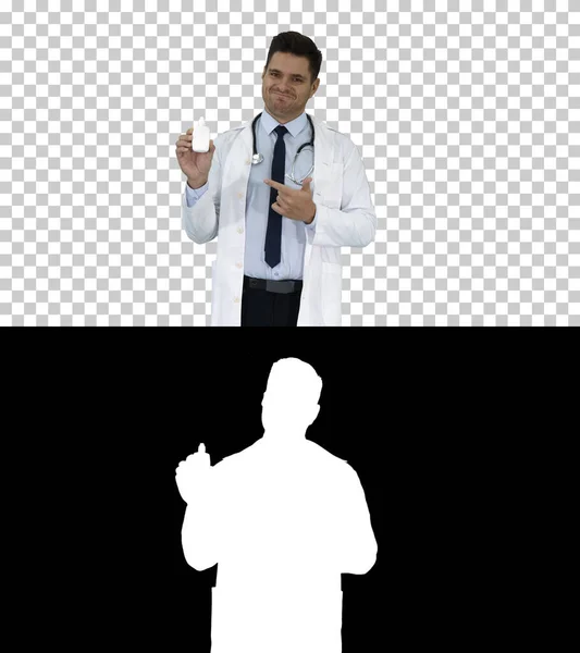 Doctor physician presenting medicine, Alpha Channel — Stock Photo, Image