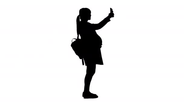 Glückliche junge schwangere Frau macht Selfie, Alpha Channel — Stockvideo