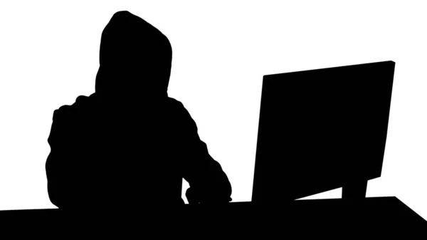 Silhouette Experienced hacker answers someones call. — Stock Photo, Image