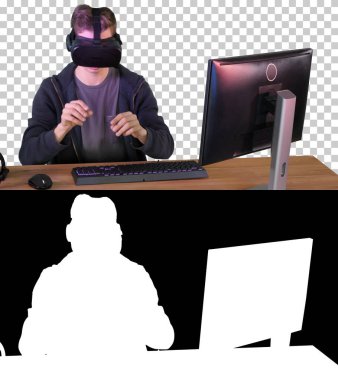 Oyuncu çocuk VR kulaklıkla oynuyor, Alfa Kanalı da Siluet ile.