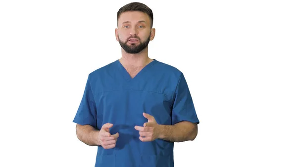 Male medical practitioner in a uniform talking explaining someth — Stock Photo, Image