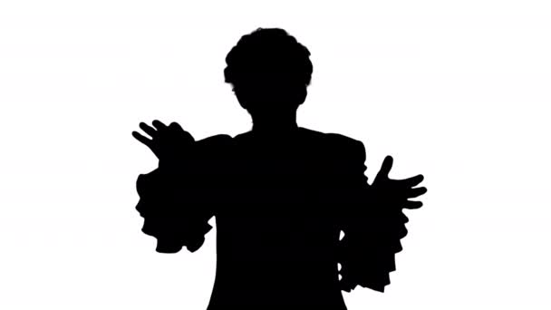 Silhouette Man dressed like Mozart conducting expressively while looking at camera. — Stock Video