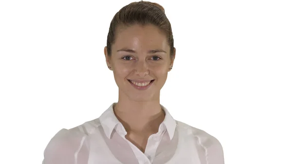 Mujer de negocios profesional caminando sobre fondo blanco. — Foto de Stock