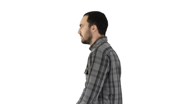 Confident successful smart casual businessman walking on white b — Stock Photo, Image