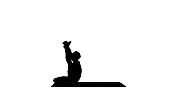 Silhouette Profesora masculina de yoga en pose de garza. Intenso isquiotibial — Foto de Stock