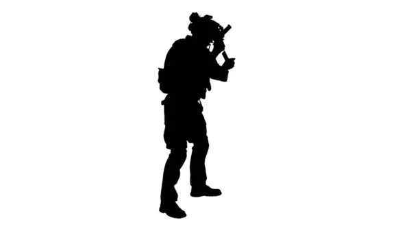 Soldat zielt und schießt mit Pistole, Alpha Channel — Stockfoto