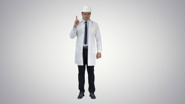 Dikkat çeken kendine güvenen bilim mühendisi el hareketi parmağı.