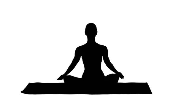 Silhouette Healthy young woman sitting in Lotus pose. — Stock Photo, Image