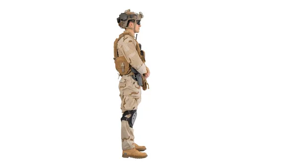 Soldier standing waiting and doing nothing on white background. — Stock Photo, Image