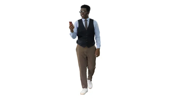 Sorridente afroamericano uomo d'affari fare video chiamata holding m — Foto Stock
