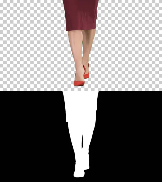 Slim legs of woman wearing high heel shoes walking, Alpha Channe — Stock Photo, Image