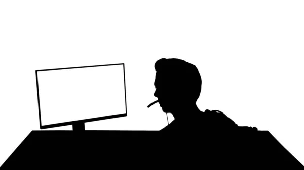 Silhouette Indietro colpo di competitivo giovane uomo che gioca online gam — Foto Stock