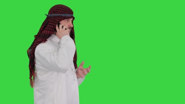 阿拉伯谢赫商人打电话给绿色屏幕，Chroma键. — 图库视频影像