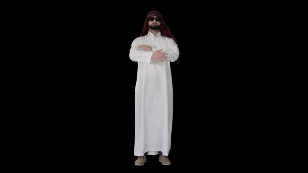 Cool sheikh in posa occhiali da sole, Alpha Channel — Video Stock