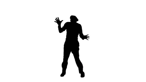 Silhouette Mime imagining and depicting like he falling from the — Stock Photo, Image