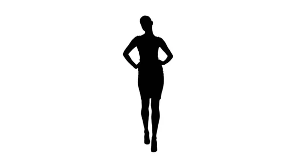 Silhuett Glamour mode kvinna brunett promenader tryggt. — Stockfoto