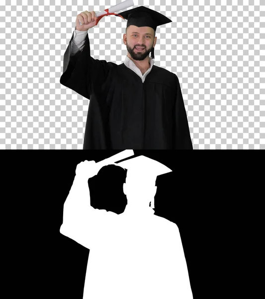 Young smiling man on his graduation day, Alpha Channel with Silh — Stock Photo, Image