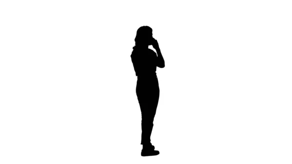 Silhouet vrouw in casual met een oproep. — Stockfoto