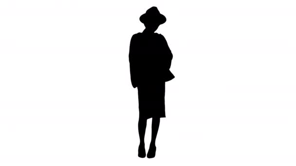 Csinos afro-amerikai nő kötött pulóverben és kalapban a jegyzetfüzetében, Alpha Channel. — Stock videók