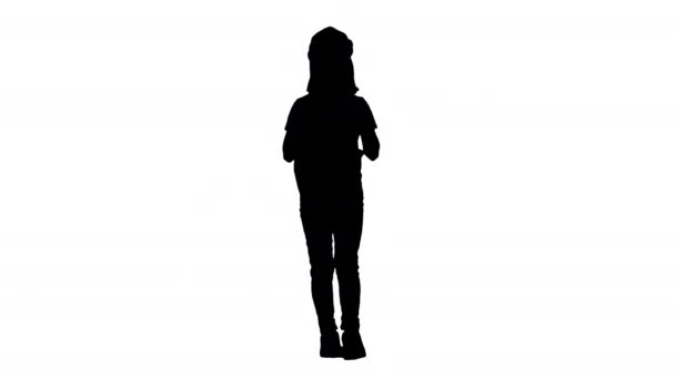 Silhouette ragazza asiatica a piedi a scuola. — Video Stock