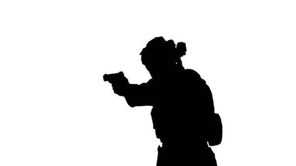 Guardabosques americano con pistola apuntando y disparando, Alpha Channel — Foto de Stock