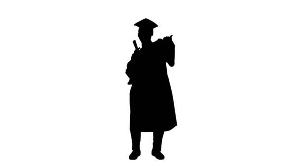 Silhouette Excited african american male student in graduation r — Stock Photo, Image