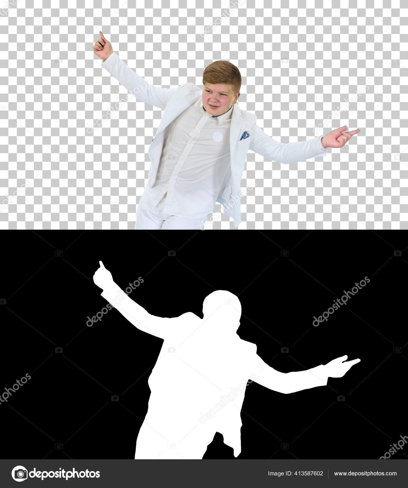 白いスーツに身を包んだ少年シルエットとアルファチャンネル ストック写真 C Funkeyfactory