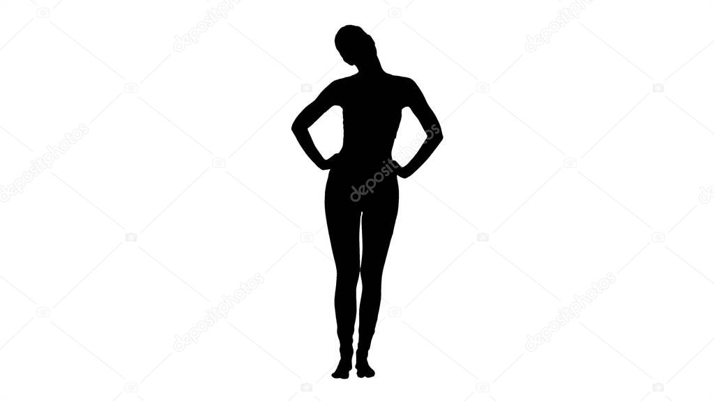 Silhouette Mature woman stretching her neck and walking.