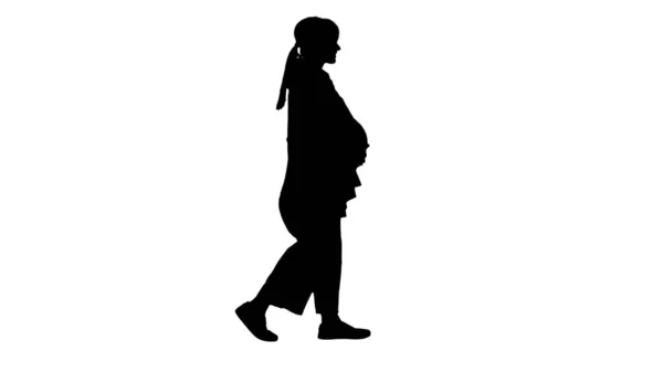 Feliz senhora loira grávida andando, Alpha Channel — Fotografia de Stock