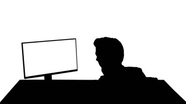 Siluet Oynatıcı ya da bilgisayar korsanı telefona cevap veriyor.