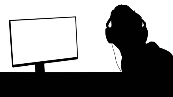 Silhouette eccitata Gamer con le cuffie Sorridente alla fotocamera. — Foto Stock