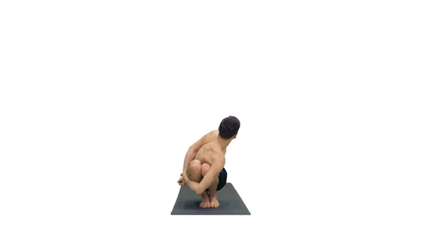 Man doing yoga exercise downward and upward facing dog pose, adh — Stock Photo, Image