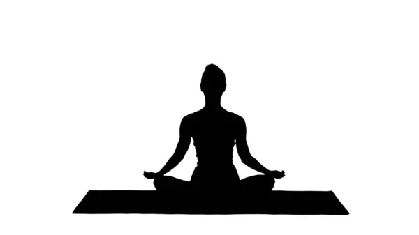 Silhouette Ruhige hübsche Frau macht Yoga-Übungen sitzend im Yoga — Stockfoto