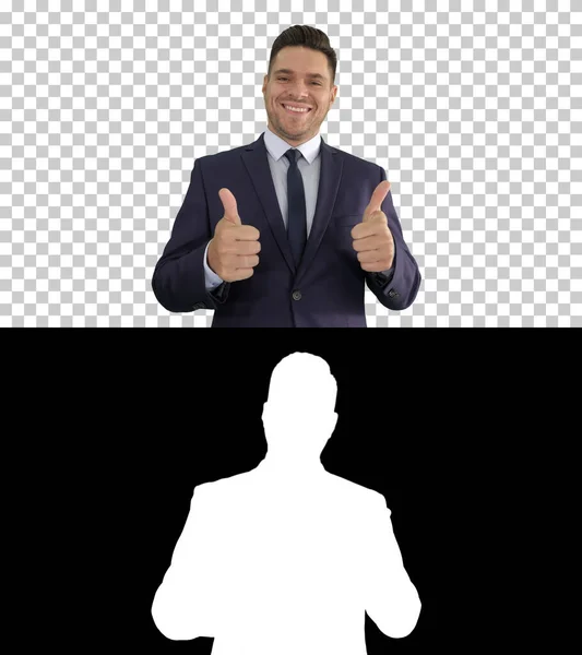 Happy business man holding thumbs up, Alpha Channel — Stock Photo, Image