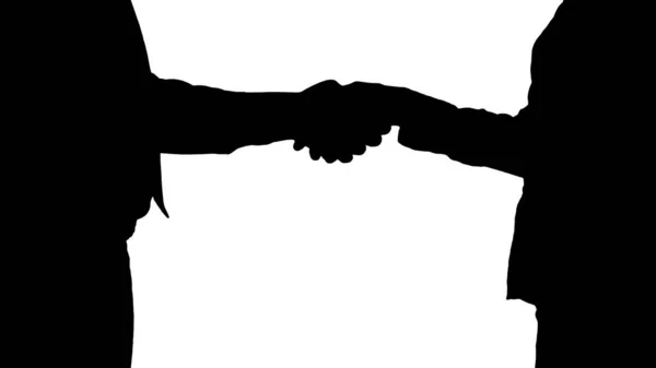 Silhouette มือของนักธุรกิจและนักธุรกิจหญิงจับมือกัน . — ภาพถ่ายสต็อก