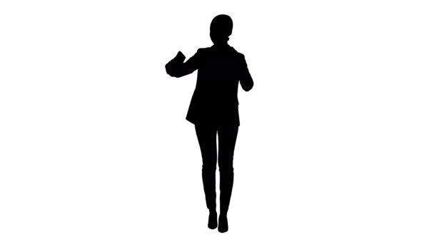 Silhouette Smiling Businesswoman taking selfie on her phone. — Stock Video
