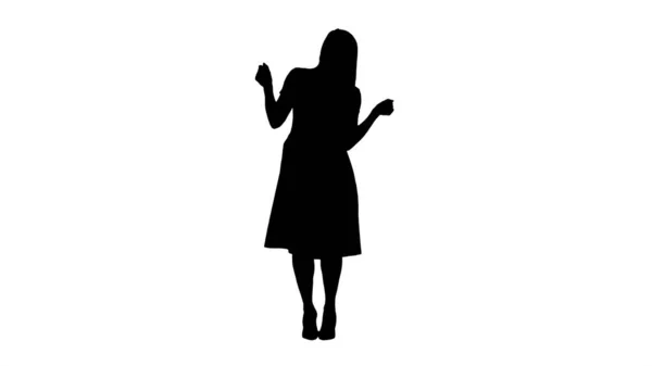 Silhouette Girl en vestido de verano bailando música. — Foto de Stock