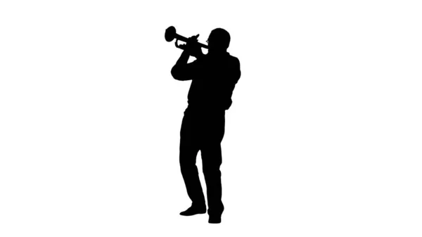 Silhouette Senior musician playing a trumpet. — Stock Photo, Image