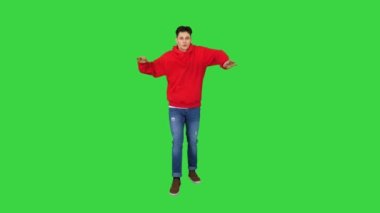 Yeşil Ekranda Serbest Dansçı Elektrikli Boogie Dansı, Chroma Key.