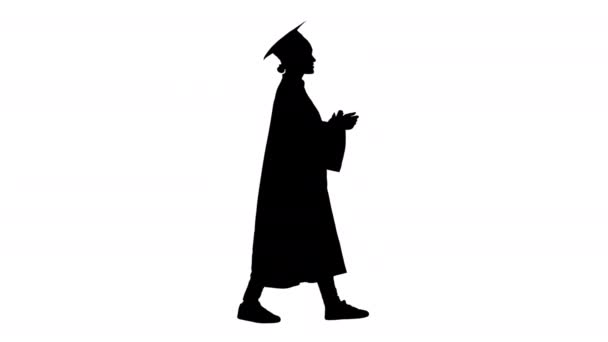 Silhouette Energetic graduada mujer caminando con diploma y dando discurso motivador. — Vídeo de stock