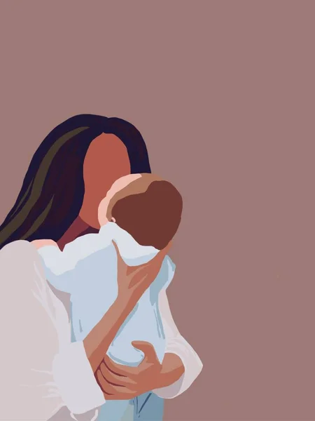 Mother Her Baby Hugging Illustration Flat Design — Stock Vector